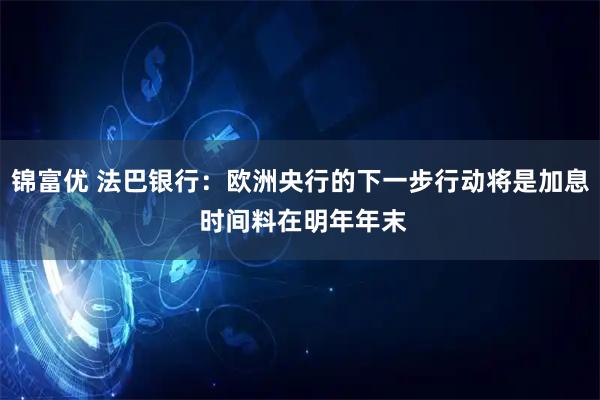 锦富优 法巴银行：欧洲央行的下一步行动将是加息 时间料在明年年末
