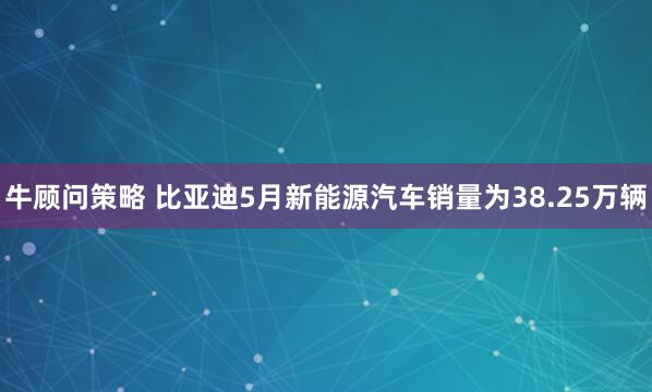 牛顾问策略 比亚迪5月新能源汽车销量为38.25万辆